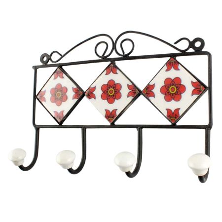 Red Ceramic Tiny Flower Tile Hook